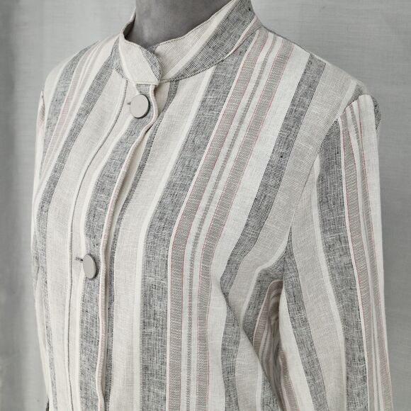 Jones NY Jacket Womens Medium Ivory Gray Linen Blend Mandarin Collar Blazer - Picture 9 of 16